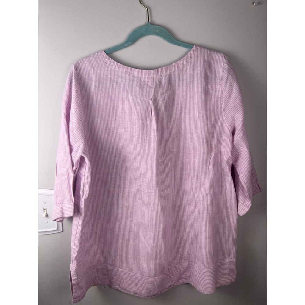 J.Jill Love Linen Pink Stripe Tunic Top Women Large 100% Linen 3/4 Sleeve - Picture 6 of 7